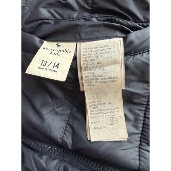 Unisex Kids 13/14 Abercrombie Black puffer quilted Jacket fleece lined hooded - Picture 4 of 10